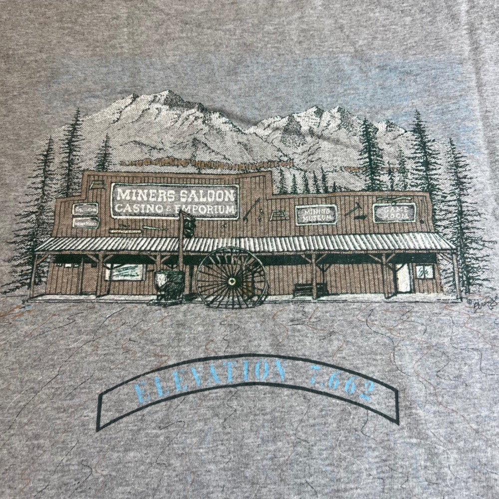 Port and Company Miners Saloon Cooke City Montana T-Shirt‎ Gray Mens XL Souvenir
